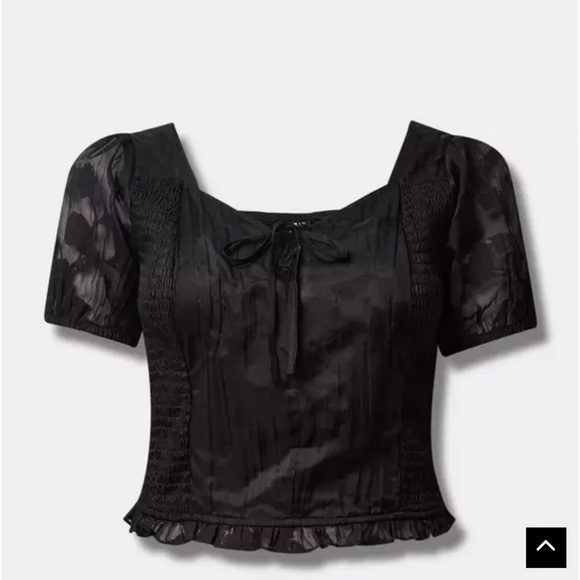 Torrid Cotton Clip Floral Smocked Crop Top Black 3X - Picture 1 of 12